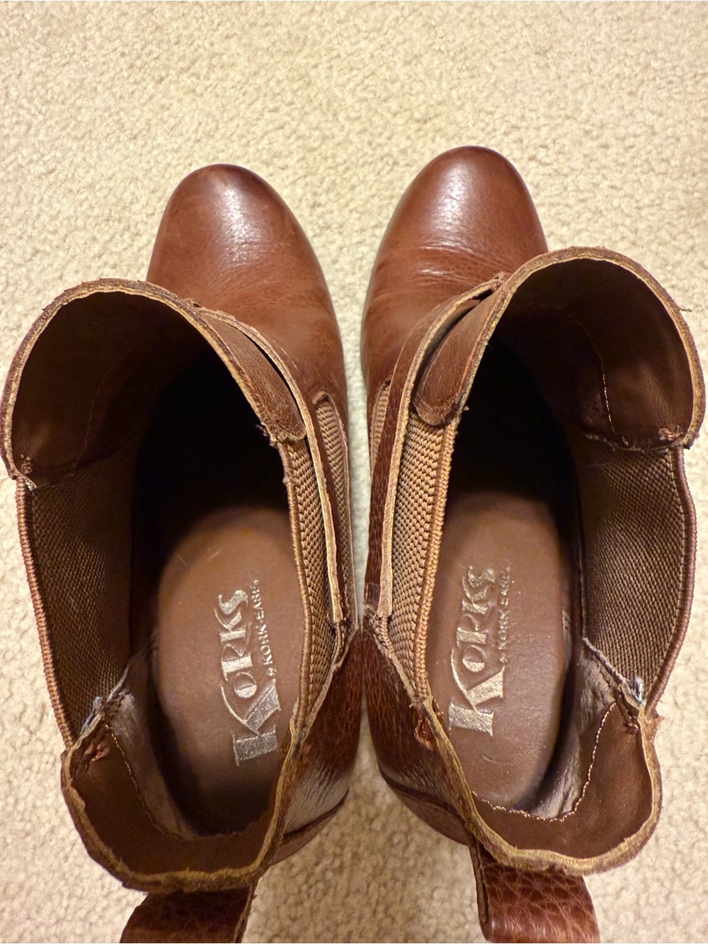 Korks Brown Leather Wedge Ankle Booties - Picture 6 of 8